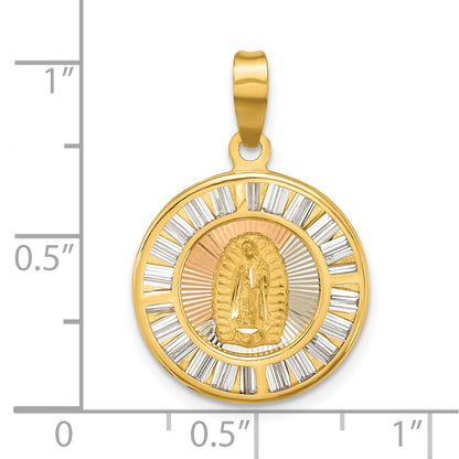 14K Yellow & Rhodium Rose And White-Plated Polished Cz Baguettes Mary Round Pendant