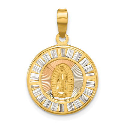14K Yellow & Rhodium Rose And White-Plated Polished Cz Baguettes Mary Round Pendant