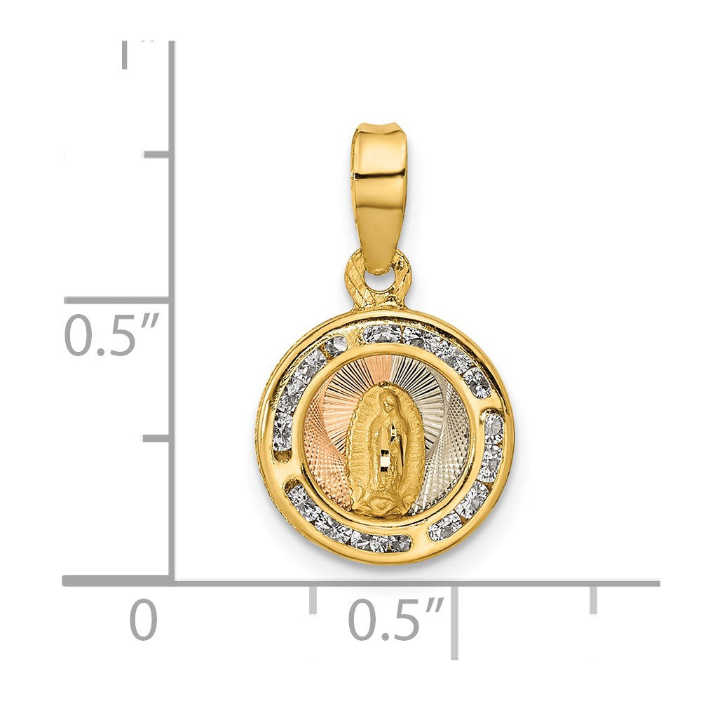 14K Yellow & Rhodium Rose And White Polished Cz Mary Round Pendant