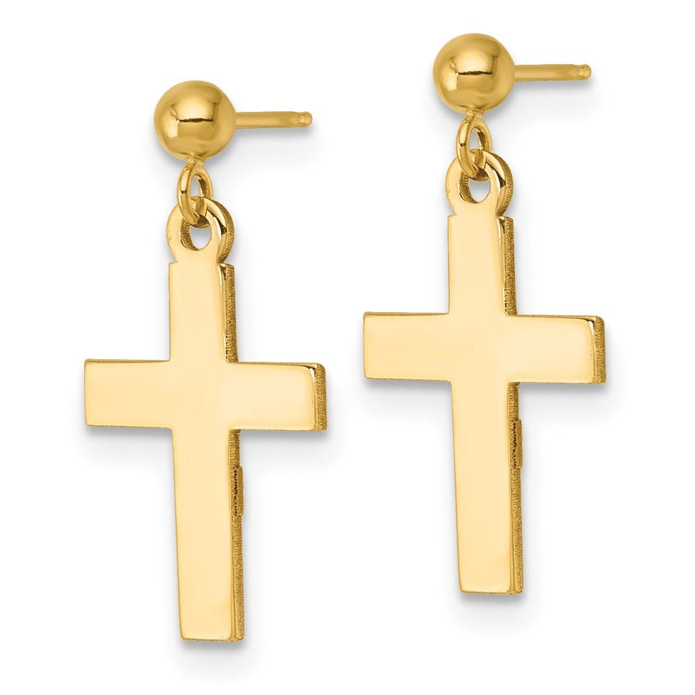 14K Yellow Gold Polished Cross Earrings