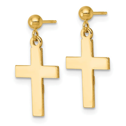 14K Yellow Gold Polished Cross Earrings