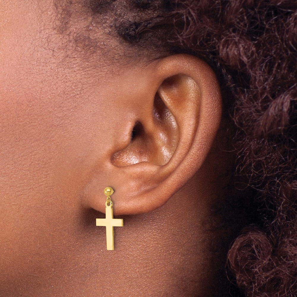 14K Yellow Gold Polished Cross Earrings