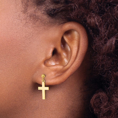 14K Yellow Gold Polished Cross Earrings