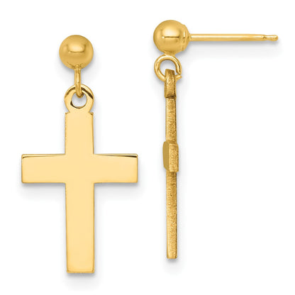 14K Yellow Gold Polished Cross Earrings