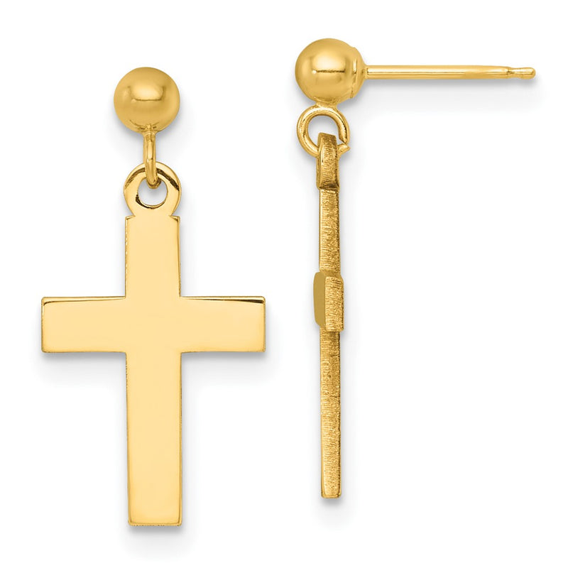 14K Yellow Gold Polished Cross Earrings