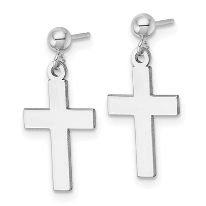 14K White Gold Polished Cross Earrings