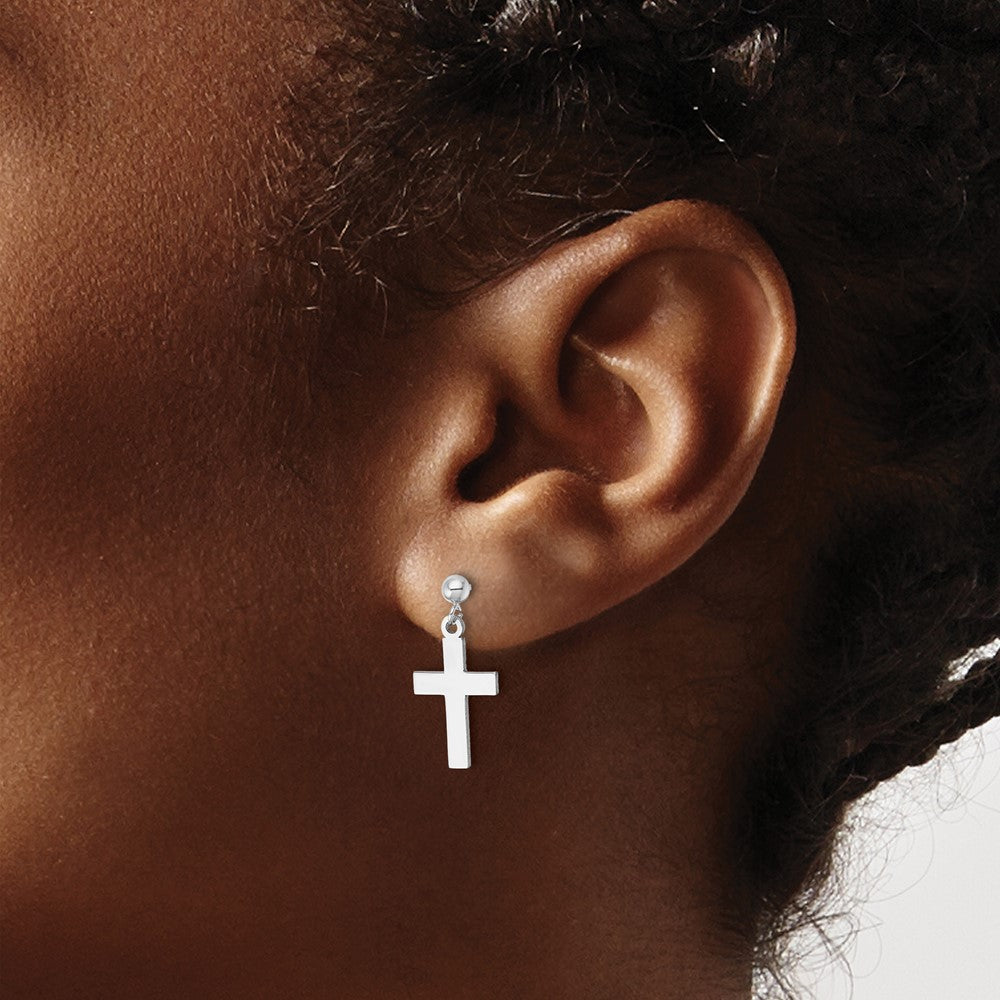14K White Gold Polished Cross Earrings
