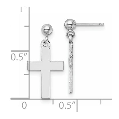 14K White Gold Polished Cross Earrings