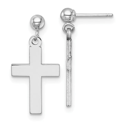 14K White Gold Polished Cross Earrings