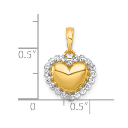 14K Yellow & Rhodium with White Rhodium Polished Domed Heart Charm