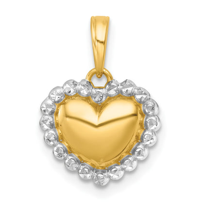 14K Yellow & Rhodium with White Rhodium Polished Domed Heart Charm