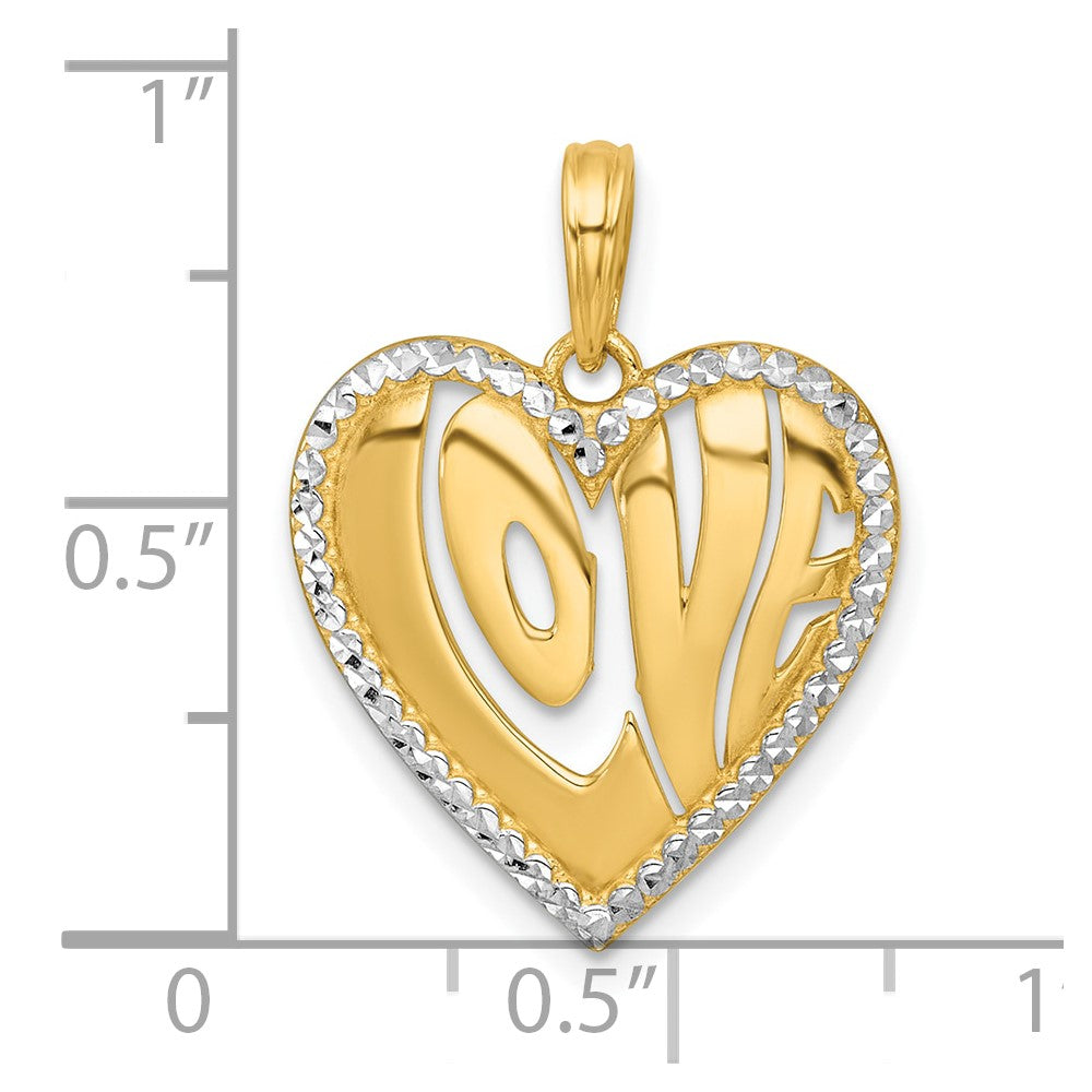 14K Yellow & Rhodium with White Rhodium Polished Love in Heart Charm