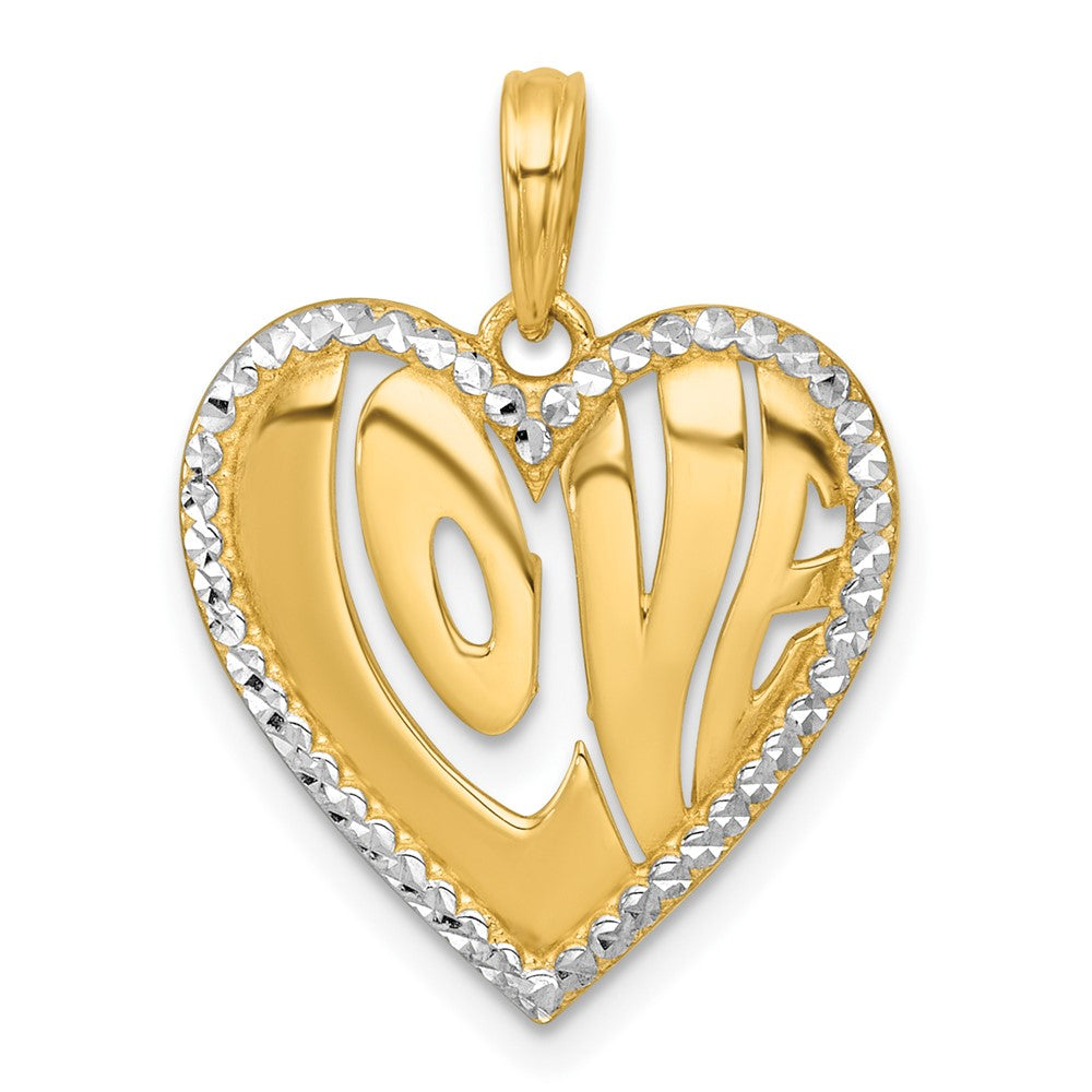 14K Yellow & Rhodium with White Rhodium Polished Love in Heart Charm