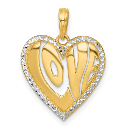 14K Yellow & Rhodium with White Rhodium Polished Love in Heart Charm