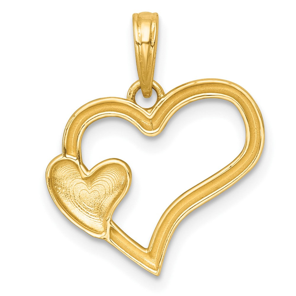 14K Yellow & Rhodium with White Rhodium Polished Heart Shape with Mini Heart Charm
