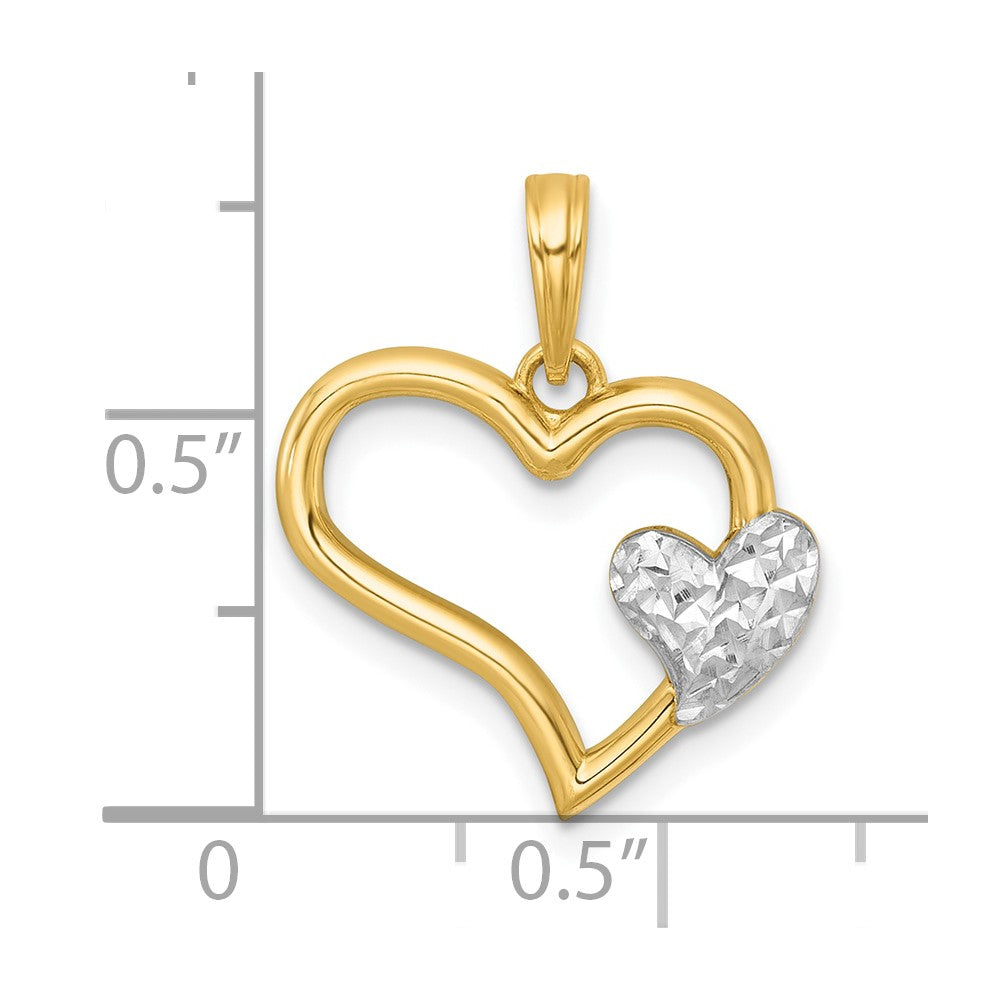 14K Yellow & Rhodium with White Rhodium Polished Heart Shape with Mini Heart Charm