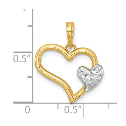 14K Yellow & Rhodium with White Rhodium Polished Heart Shape with Mini Heart Charm
