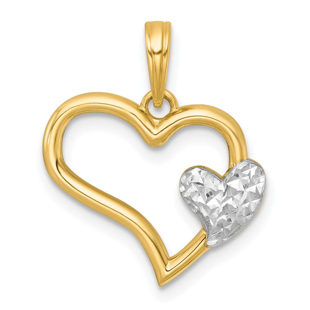 14K Yellow & Rhodium with White Rhodium Polished Heart Shape with Mini Heart Charm