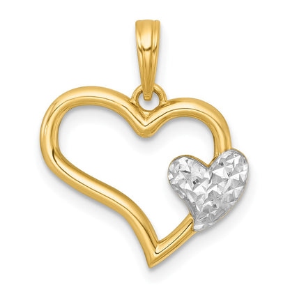 14K Yellow & Rhodium with White Rhodium Polished Heart Shape with Mini Heart Charm