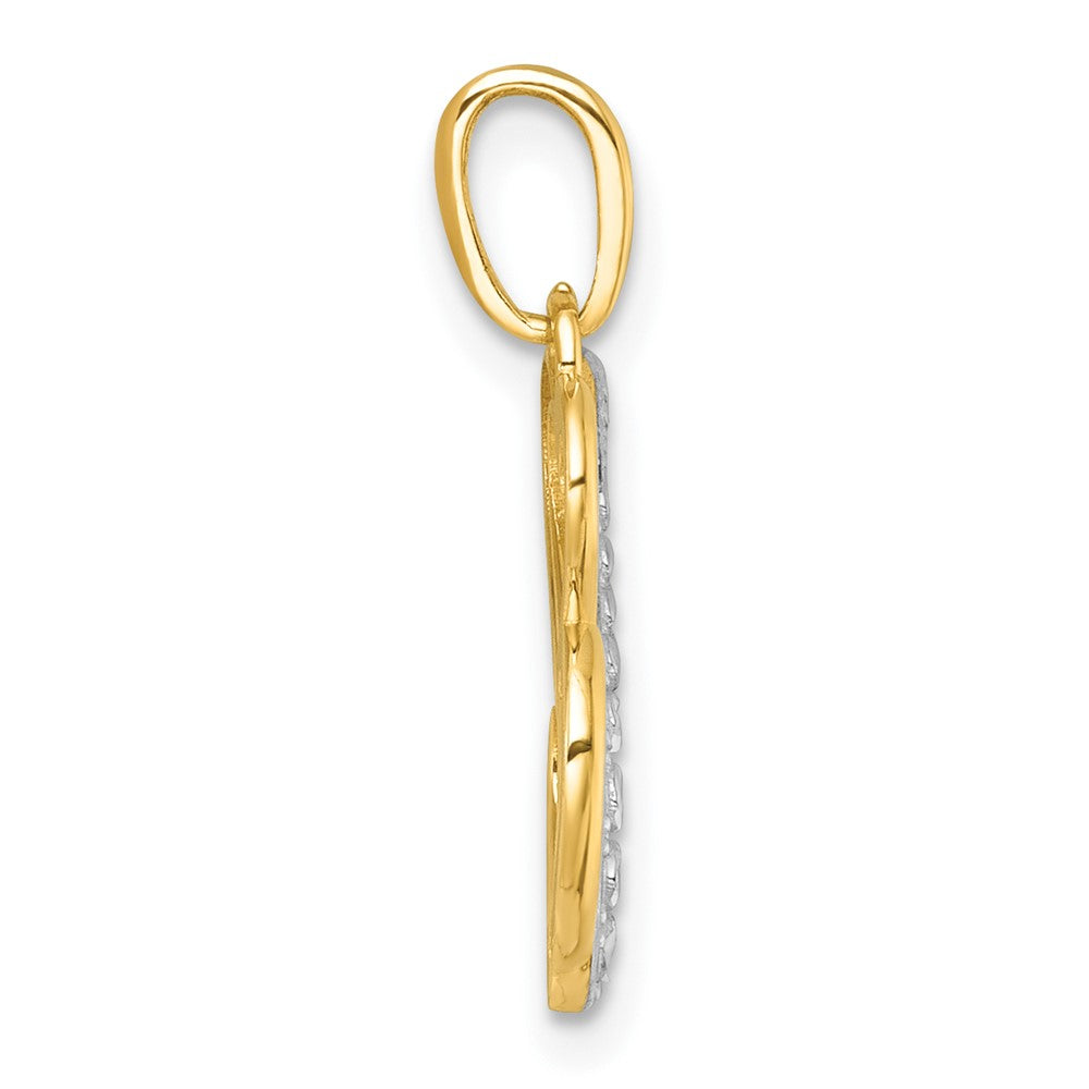 14K Yellow & Rhodium with White Rhodium Polished and Brushed Heart Above Heart Charm