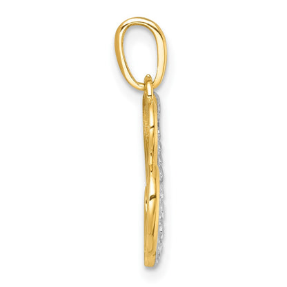 14K Yellow & Rhodium with White Rhodium Polished and Brushed Heart Above Heart Charm