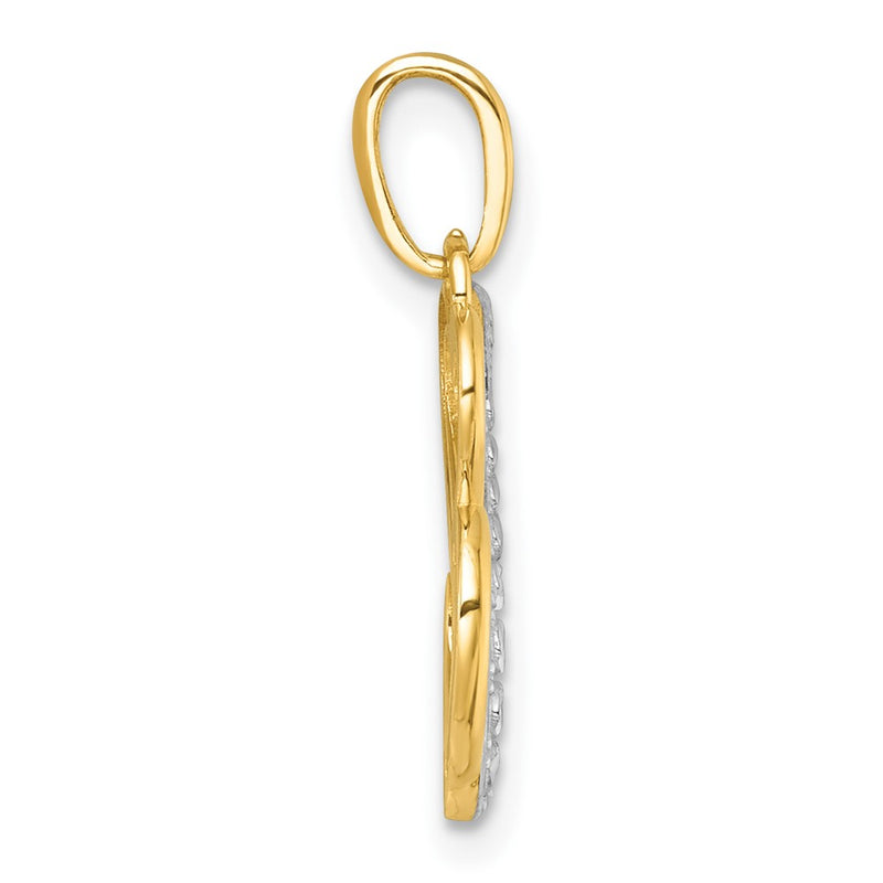 14K Yellow & Rhodium with White Rhodium Polished and Brushed Heart Above Heart Charm