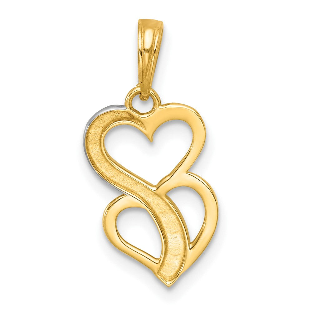 14K Yellow & Rhodium with White Rhodium Polished and Brushed Heart Above Heart Charm