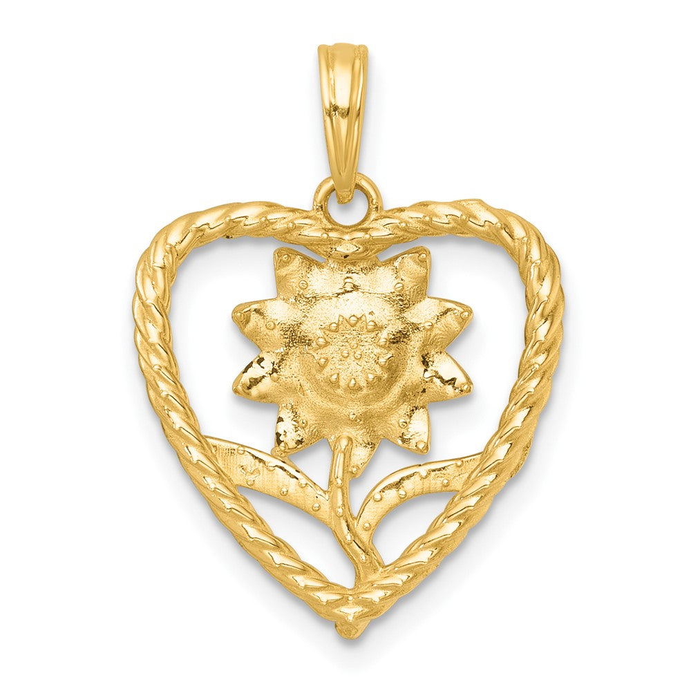 14K Yellow & Rhodium with White Rhodium Polished Flower in Heart Charm