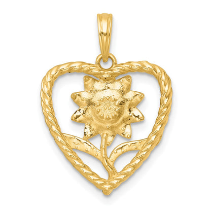 14K Yellow & Rhodium with White Rhodium Polished Flower in Heart Charm