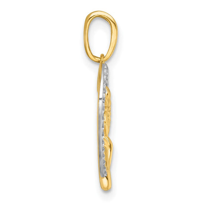 14K Yellow & Rhodium with White Rhodium Polished Flower on Heart Charm