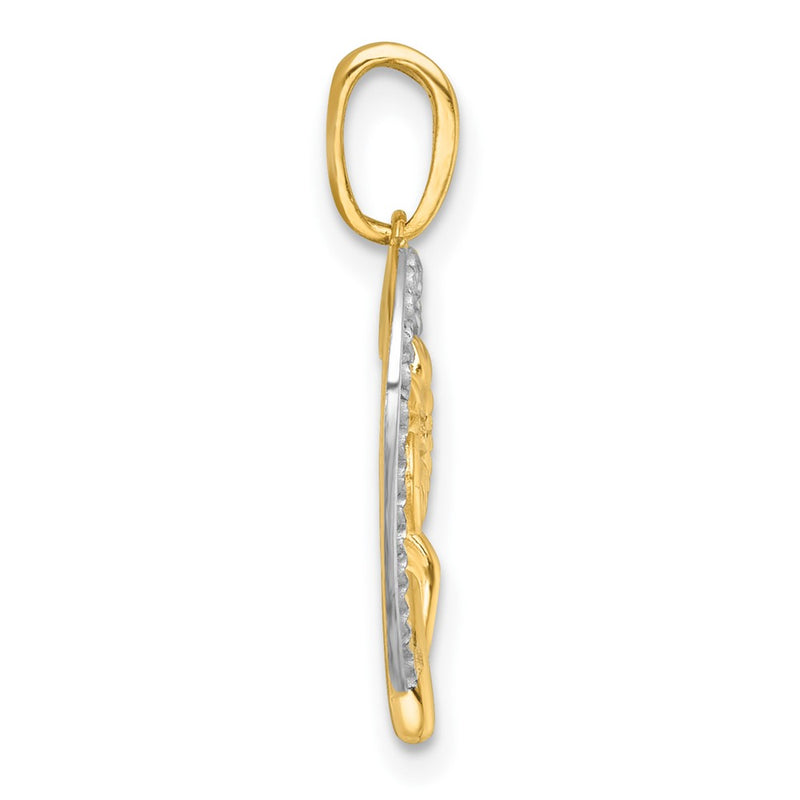 14K Yellow & Rhodium with White Rhodium Polished Flower on Heart Charm