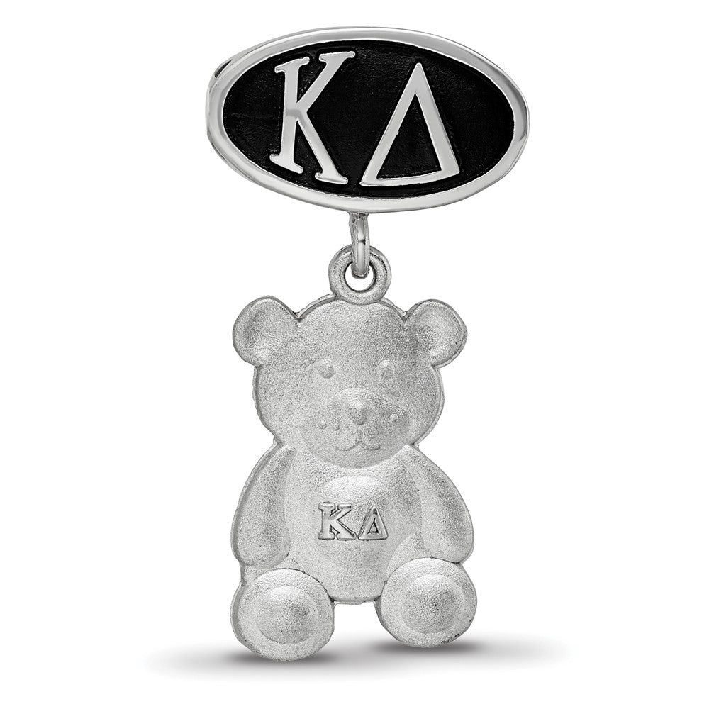 Sterling Silver Logoart Kappa Delta Oval with Teddy Bear Dangle Bead