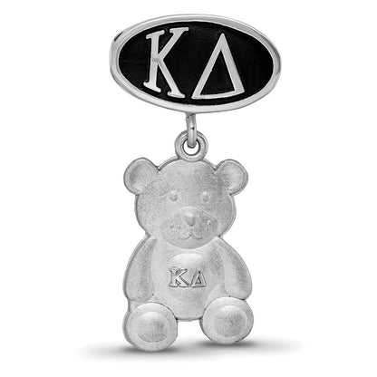 Sterling Silver Logoart Kappa Delta Oval with Teddy Bear Dangle Bead