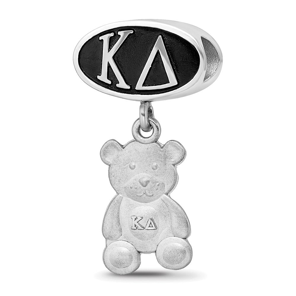 Sterling Silver Logoart Kappa Delta Oval with Teddy Bear Dangle Bead