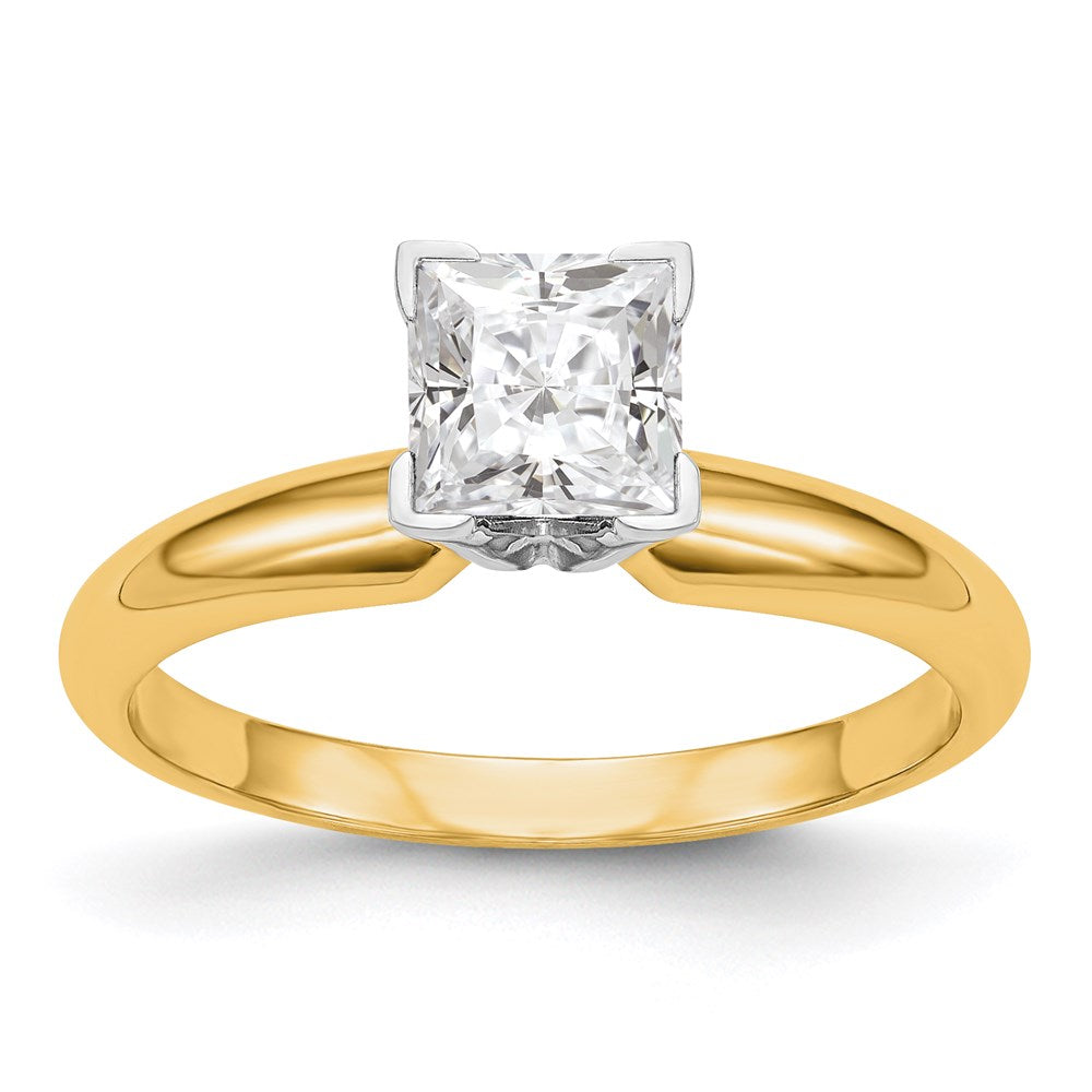 14k Two-tone 1/2 Ct. VS/SI+ G+ Lab Grown Diamond Princess Solitaire Medium Weight Half-Round V-end Four Prong Ring