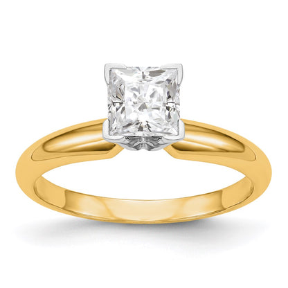 14k Two-tone 1/2 Ct. VS/SI+ G+ Lab Grown Diamond Princess Solitaire Medium Weight Half-Round V-end Four Prong Ring