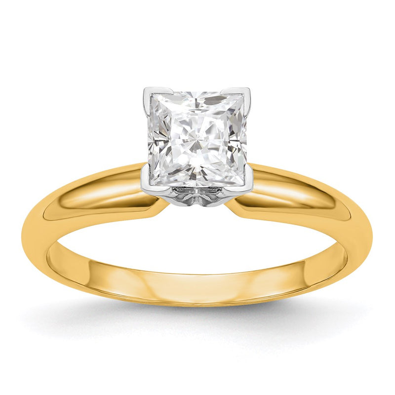 14k Two-tone 1/2 Ct. VS/SI+ G+ Lab Grown Diamond Princess Solitaire Medium Weight Half-Round V-end Four Prong Ring