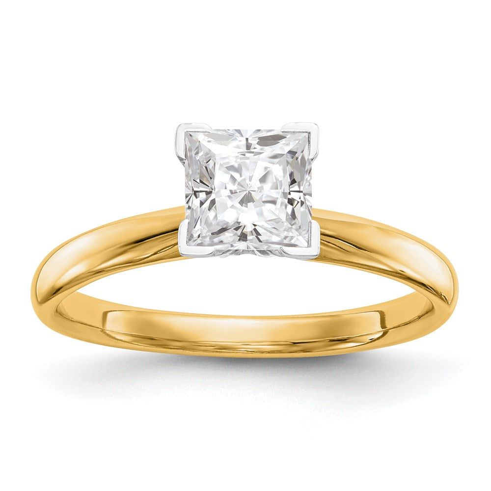 14k Two-tone 1/2 Ct. VS/SI+ G+ Lab Grown Diamond Princess Solitaire Medium Weight Comfort Fit V-end Four Prong Ring