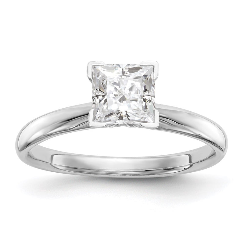 14k White Gold 1/4 Ct. Princess VS/SI GH Lab Grown Diamond Solitaire Medium Weight Comfort Fit V-end 4 Prong Ring
