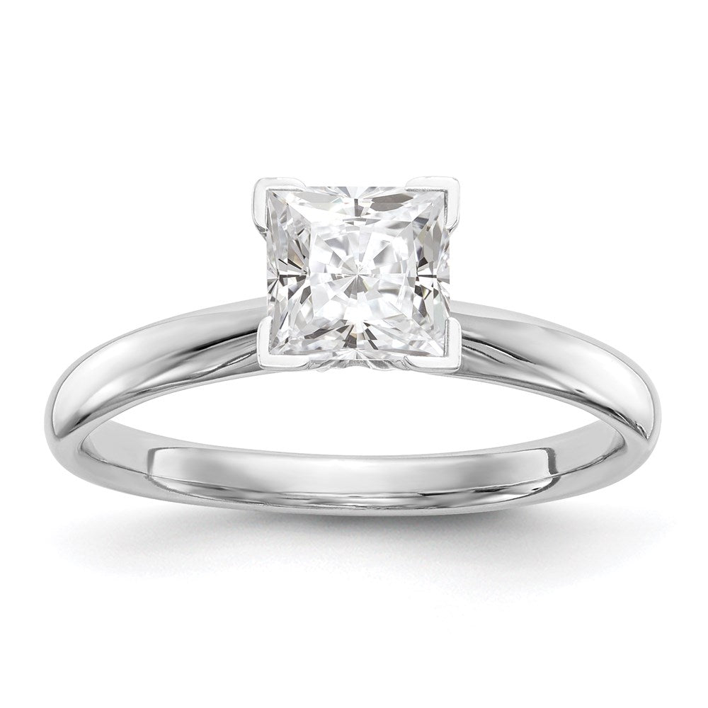 14k White Gold 1/2 Ct. VS/SI+ G+ Lab Grown Diamond Princess Solitaire Medium Weight Comfort Fit V-end Four Prong Ring