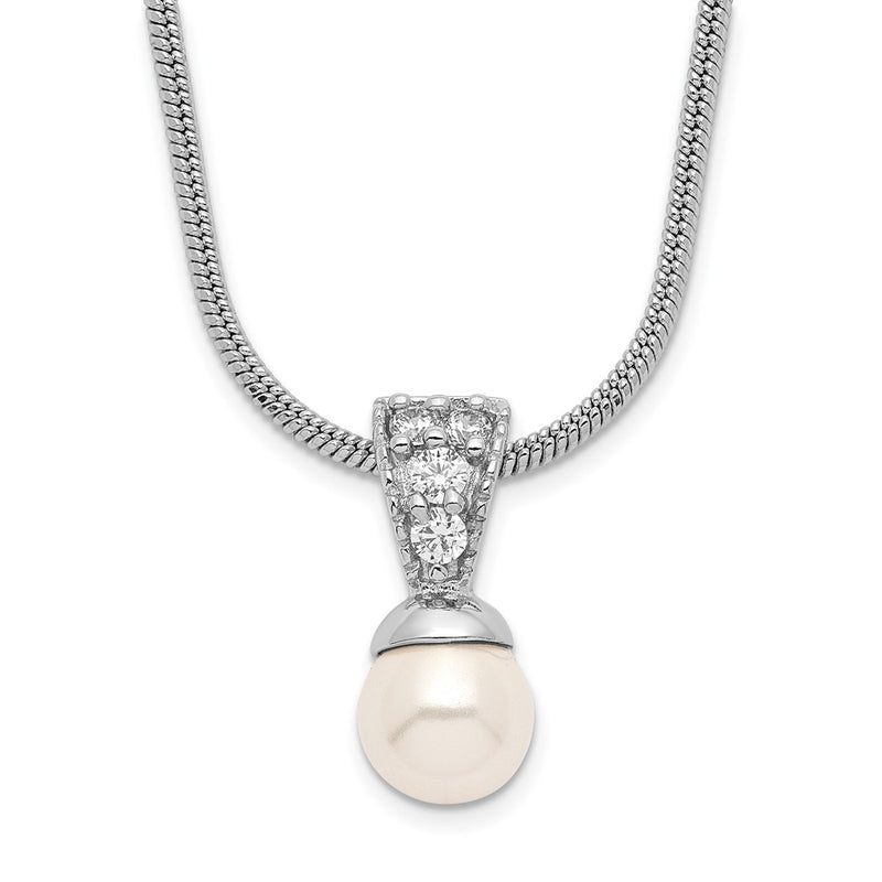 Fashion Kelly Waters Rhodium Plated White Simulated Pearl Cz Necklace