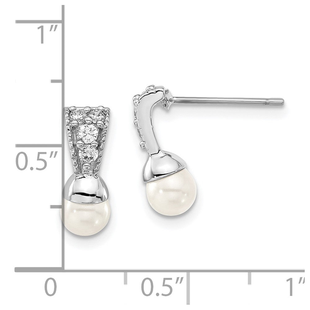 Fashion Kelly Waters Silver Tone Rhodium Plated White Simulated Pearl & Cz Post Dangle Earrings