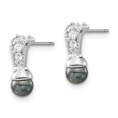 Fashion Rhodium Plated Kelly Waters Black Simulated Pearl Cz Earrings