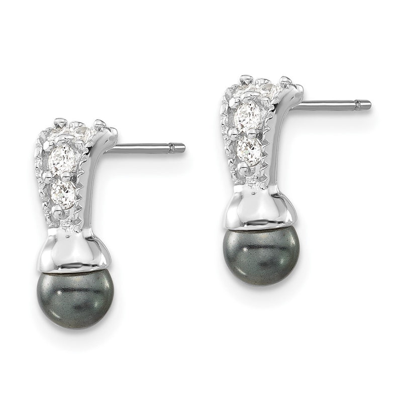 Fashion Rhodium Plated Kelly Waters Black Simulated Pearl Cz Earrings