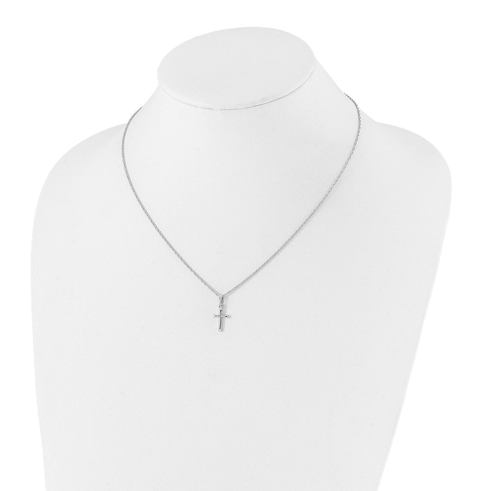 Fashion Kelly Waters Rhodium Plated Small Polished Rounded Cross 18 Inch Necklace