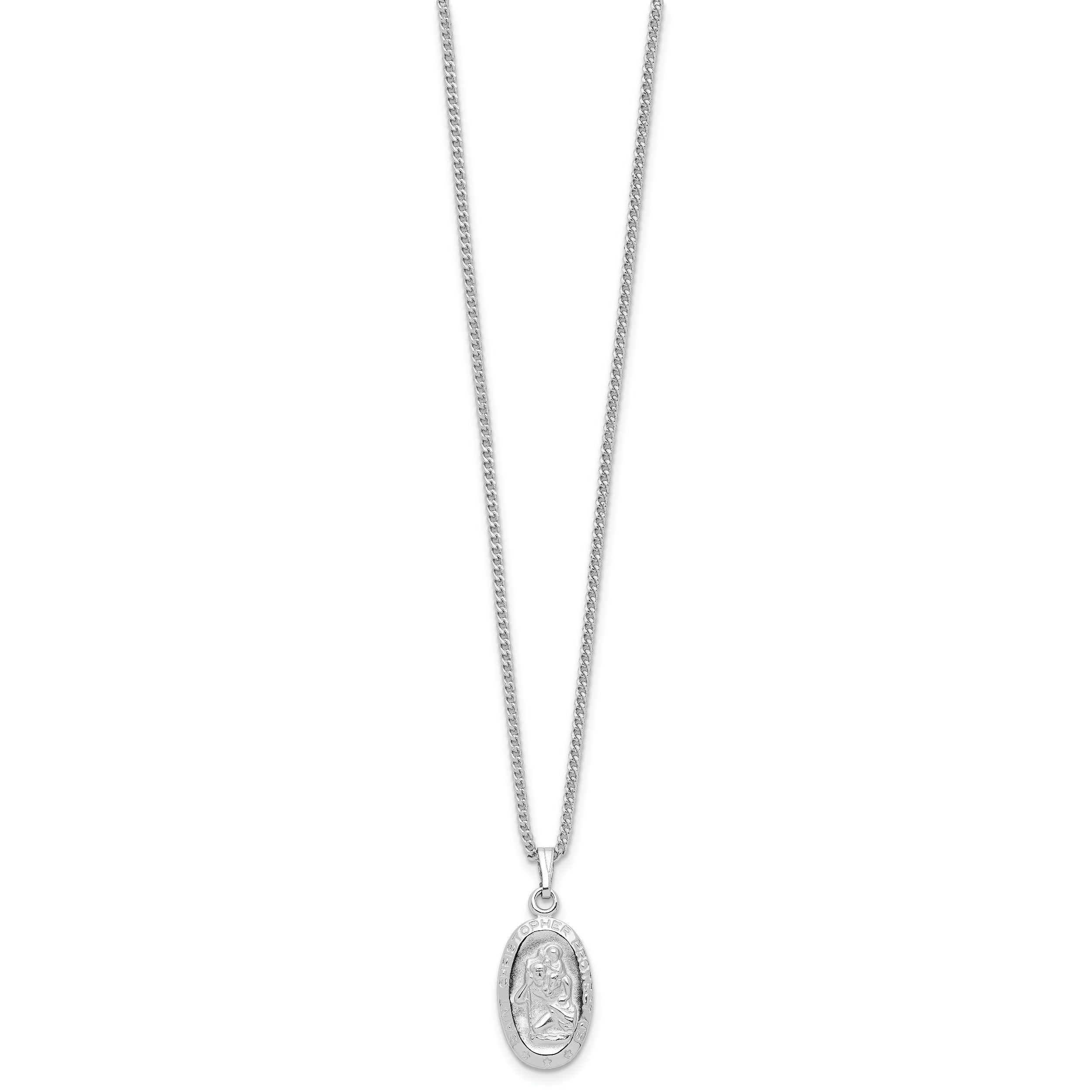 Fashion Kelly Waters Rhodium Plated Oval St. Christopher Medal 18 Inch Necklace