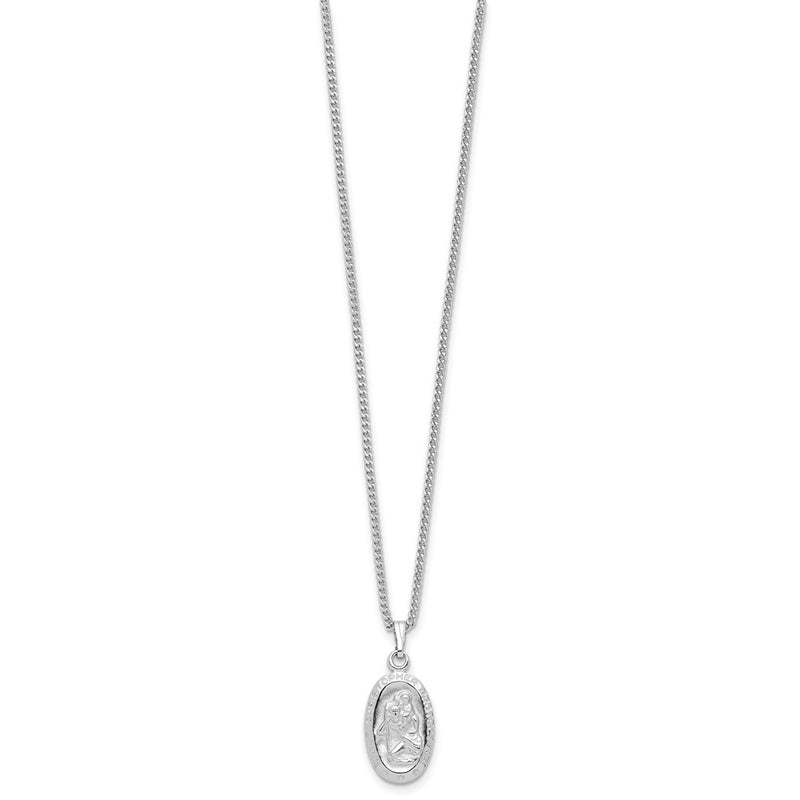Fashion Kelly Waters Rhodium Plated Oval St. Christopher Medal 18 Inch Necklace