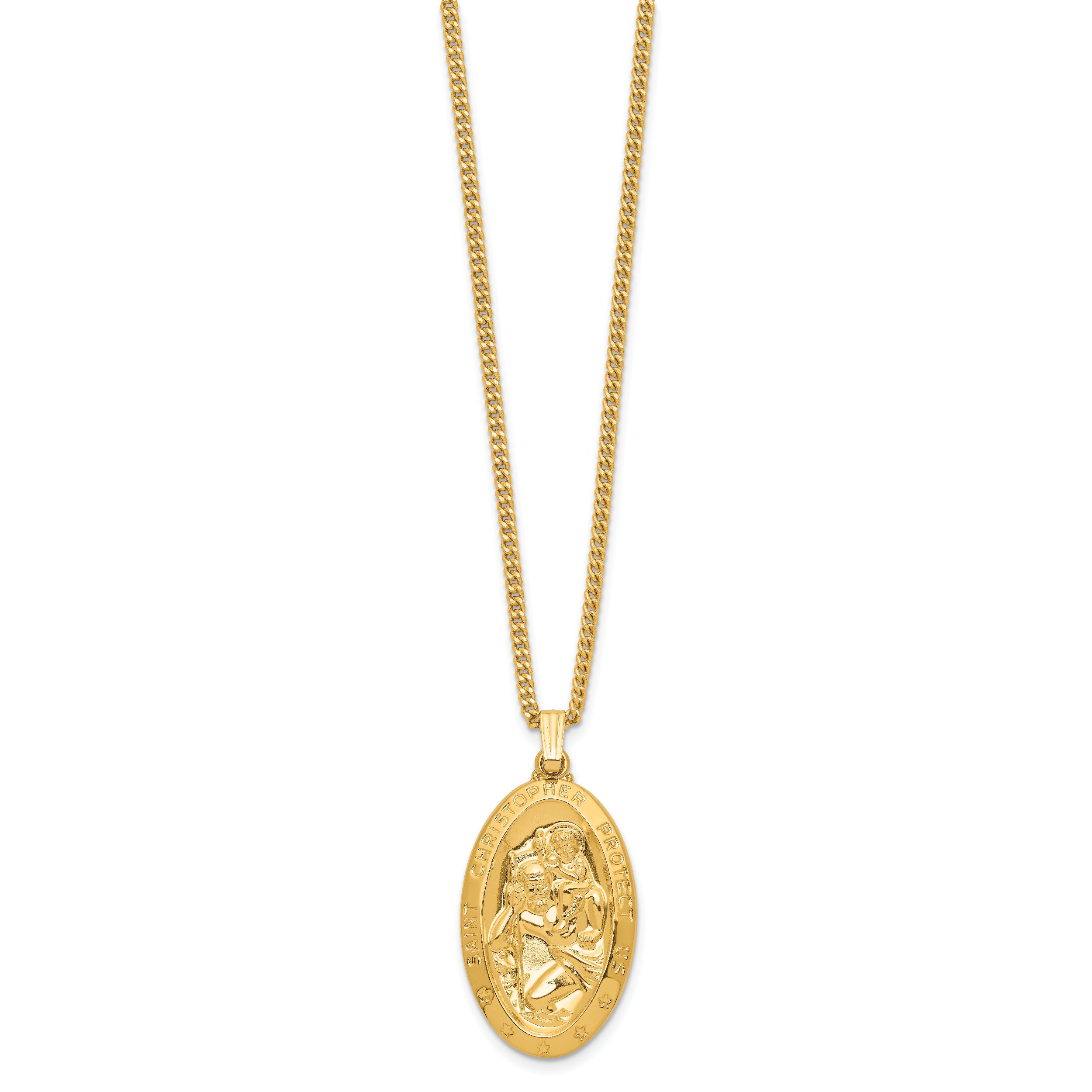 Fashion Kelly Waters Gold Plated Large Oval St. Christopher Medal 24 Inch Necklace