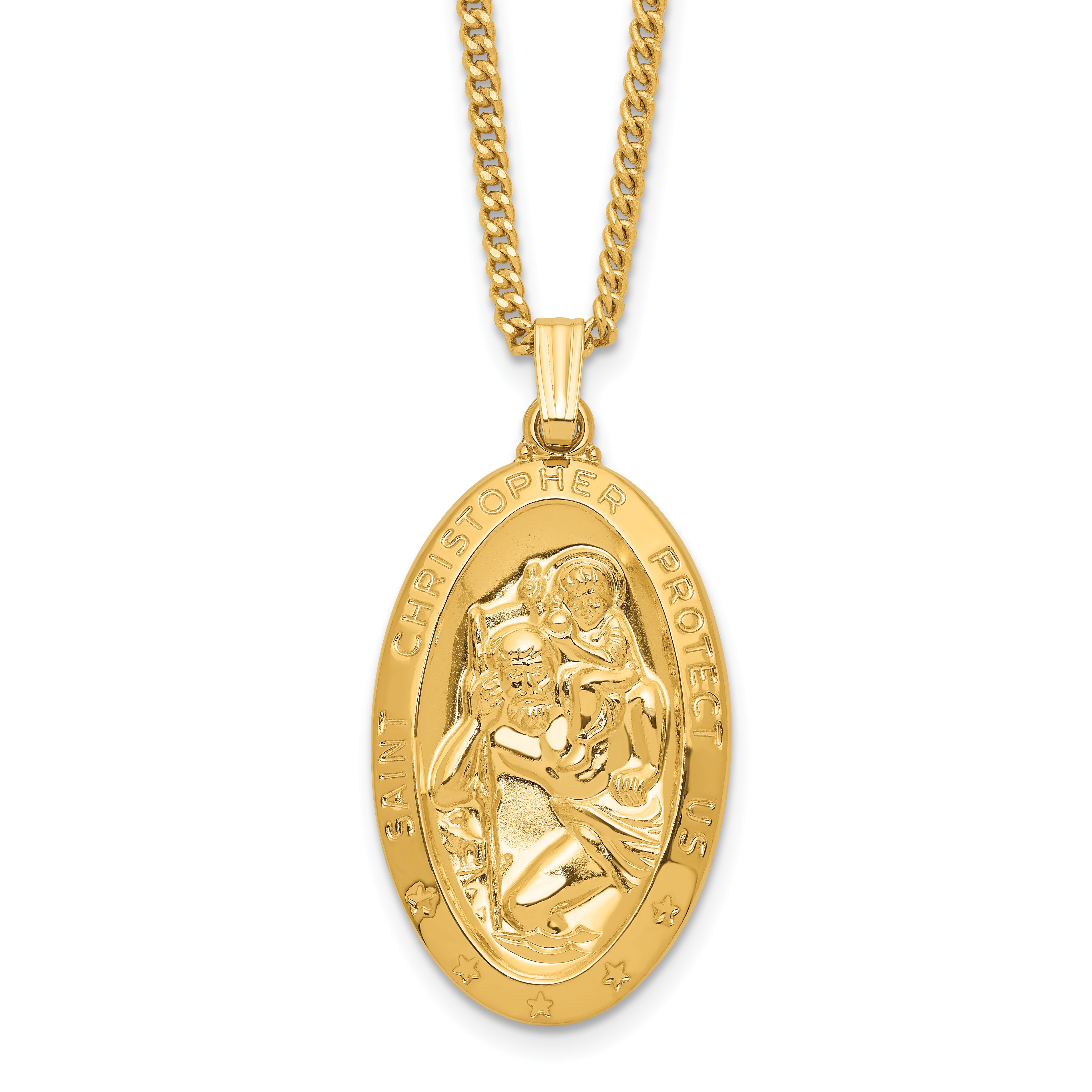 Fashion Kelly Waters Gold Plated Large Oval St. Christopher Medal 24 Inch Necklace
