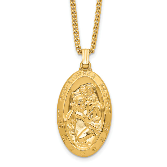 Fashion Kelly Waters Gold Plated Large Oval St. Christopher Medal 24 Inch Necklace